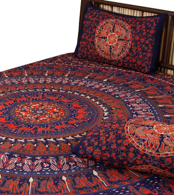 30% OFF on Unravel India Cotton Printed Double Bedsheet 1 Bed Sheet, 2 Cushion Covers, Multicolor
