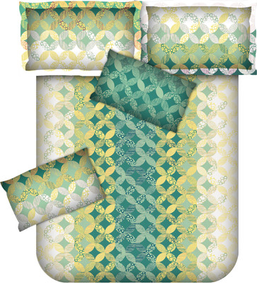 Bianca Cotton Abstract Double Bedsheet 1 Bedsheet, 2 Pillow Covers, Multicolor