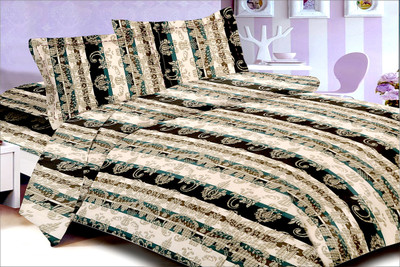 66% OFF on Ahmedabad Cotton Cotton Geometric Double Bedsheet 1 Double Bedsheet, 2 Pillow Covers, Brown, Green