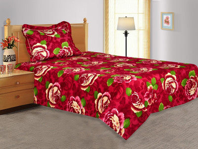 20% OFF on Salona Bichona Satin Floral Single Bedsheet 1 Single Bedsheet, 1 Pillow Cover, Pink