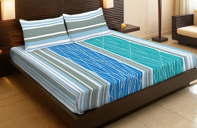 MYCK Cotton Striped Queen Bedsheet