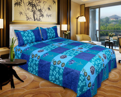 63% OFF on Floor Fashion Cotton Abstract Double Bedsheet 1 Double Bedsheet, 2 Pillow Covers, Multicolor