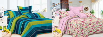 58% OFF on Carah Polyester Printed Double Bedsheet 2 Bedsheets With 4 Pillow Covers, Multicolor