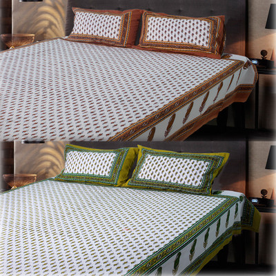 56% OFF on eCraftIndia Cotton Printed Double Bedsheet 2 Bedsheet Set 2 Double Bedsheet + 4 Pillow Covers, Brown