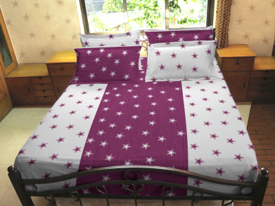50% OFF on Hemlines Cotton Abstract Double Bedsheet 1Bedsheet, 2 Pillow Covers, Purple, White
