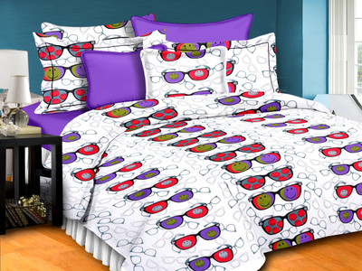 72% OFF on Ahmedabad Cotton Cotton Geometric Double Bedsheet 1 Double Bedsheet, 2 Pillow Covers, White, Purple, Red