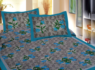 60% OFF on Lali Prints Cotton Printed Single Bedsheet 1 Bedsheet, 1 Pillow Cover, Blue