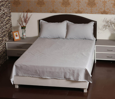 63% OFF on Aalidhra Polyester Silk Blend Solid Double Bedsheet 1 Double Bedsheet and Two Poillow Covers, Grey