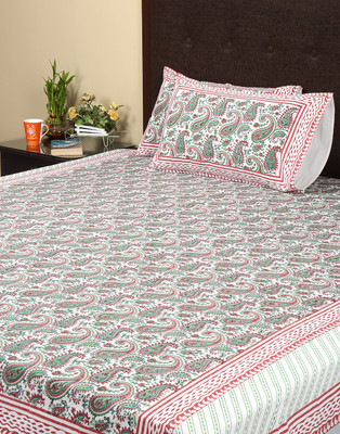 55% OFF on Rajrang Cotton Paisley Double Bedsheet 1 Bed sheet, 2 Pillow Cover, Green, Maroon