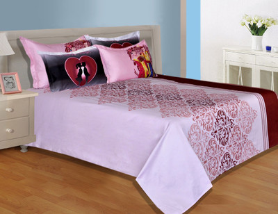 26% OFF on Salona Bichona Satin Abstract King Bedsheet 1 Bedsheet, 2 Pillow Covers, White