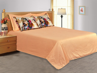 25% OFF on Salona Bichona Cotton, Satin Solid King Bedsheet 1 King Size Bedsheet, 4 Pillow covers, Beige