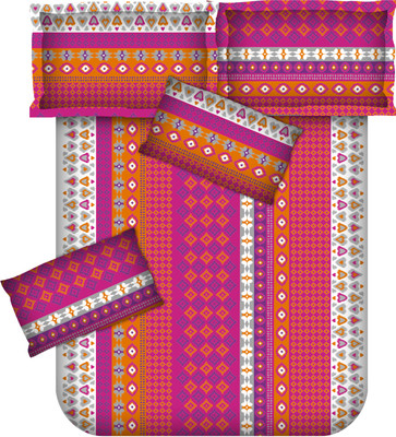 Bianca Cotton Abstract Double Bedsheet 1 Bedsheet, 2 Pillow Covers, Multicolor