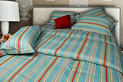 29% OFF on Just Linen Cotton, Satin Striped, Geometric Double Bedsheet 1 Bedsheet, 2 Pillow Covers, Blue, Red, White, Green, Black, Multicolor