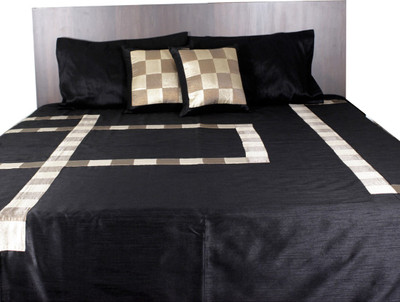 Furrball Bedspreads & More Silk Printed Queen Bedsheet 1 Bedspread, 2 Pillow Covers, Black, Gold, Brown
