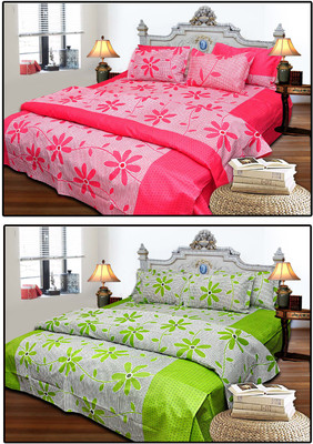 38% OFF on JBG Home Store Cotton Floral King Bedsheet 2 Bedsheets, 4 Pillow Covers, Multicolor