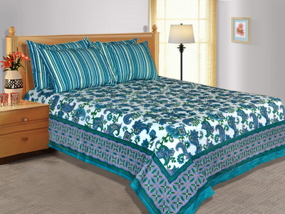 28% OFF on Salona Bichona Cotton Paisley Single Bedsheet 1 Bedsheet, 1 Pillow Cover, Blue