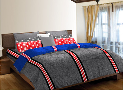 Home Expression USA Cotton Striped Double Bedsheet 2 Pillow Covers, 1 Bedsheet, Grey||Red Home Expression USA Cotton Striped Double Bedsheet 2 Pillow Covers, 1 Bedsheet, Grey||Red