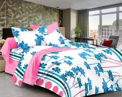 70% OFF on Ahmedabad Cotton Polycotton Floral Single Bedsheet 1 single bedsheet & 1 pillow cover, White, Blue