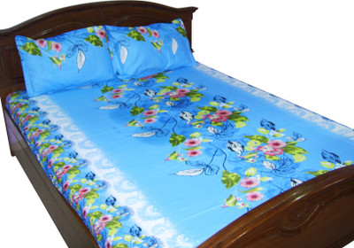 49% OFF on Looms of India Cotton Double Bedsheet 1 Bedsheet, 2 Pillow Covers, Blue