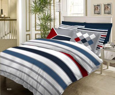 13% OFF on Bombay Dyeing Cotton Printed King Bedsheet 1 Double Bedsheet, 4 Pillow Covers, Blue, Black, Red
