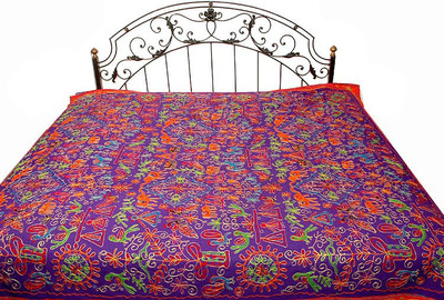 15% OFF on Exotic India Cotton Embroidered Double Bedsheet 1 Bedsheet, Purple