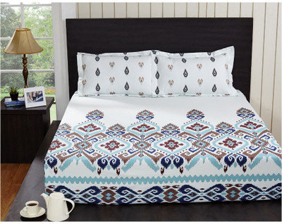 50% OFF on @HOME Cotton Ikat Double Bedsheet White