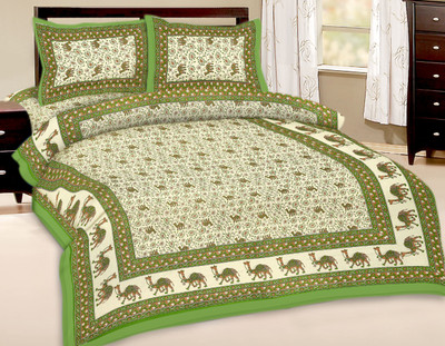 63% OFF on Kismat Collection Cotton Printed Double Bedsheet 1 Bed Sheet, 2 Pillow Cover, Green
