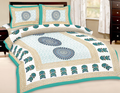 44% OFF on Kismat Collection Cotton Printed Double Bedsheet 1 Bed Sheet, 2 Pillow Cover, Green