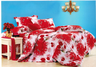 10% OFF on Hues & Vibes Cotton, Satin Floral Double Bedsheet 1 Bedsheet, 2 Pillow Covers, Red
