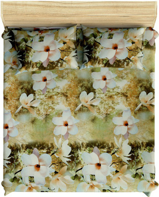 33% OFF on Honeybee Cotton Floral Queen Bedsheet 1 Bedsheet, 2 Pillow Covers, White, Yellow