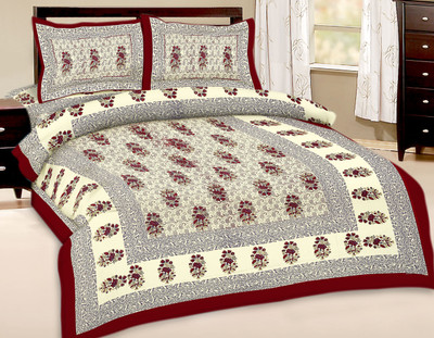53% OFF on Kismat Collection Cotton Printed Double Bedsheet 1 Bed Sheet, 2 Pillow Cover, Red