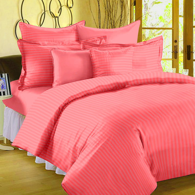 11% OFF on Ahmedabad Cotton Satin Striped King Bedsheet 1 Bedsheet, 2 Pillow Covers, Peach