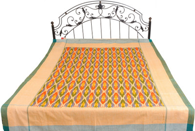 15% OFF on Exotic India Cotton Ikat Single Bedsheet 1 Bedspread, Orange
