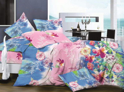 9% OFF on Hues & Vibes Cotton, Satin Floral Double Bedsheet 1 Bedsheet, 2 Pillow Covers, Multicolor