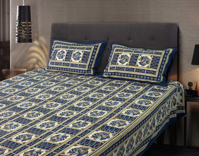 68% OFF on eCraftIndia Cotton Animal Double Bedsheet 1 Double Bedsheet + 2 Pillow Covers, Blue