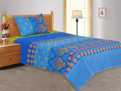 24% OFF on Salona Bichona Cotton Floral Single Bedsheet 1 Single Bedsheet, 1 Pillow Cover, Blue