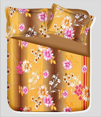 14% OFF on RR Textile House Cotton, Satin Printed Double Bedsheet 1 Bedsheet, 2 PillowCover, Orange