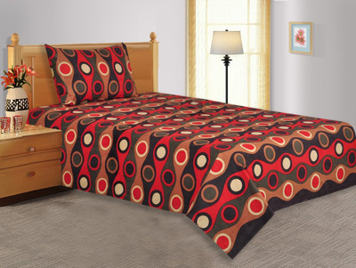 28% OFF on Salona Bichona Cotton Geometric Single Bedsheet 1 Single Bedsheet, 1 Pillow Cover, Red