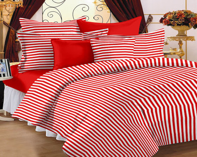 Ahmedabad Cotton Cotton Striped Double Bedsheet 1 Double Bedsheet, 2 Pillow Covers, Red Ahmedabad Cotton Cotton Striped Double Bedsheet 1 Double Bedsheet, 2 Pillow Covers, Red