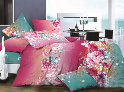 9% OFF on Hues & Vibes Cotton, Satin Floral Double Bedsheet 1 Bedsheet, 2 Pillow Covers, Pink