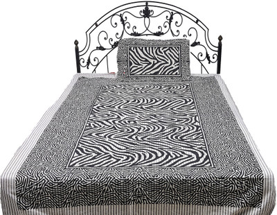 15% OFF on Exotic India Cotton Printed Single Bedsheet Bedsheet, 2 Pillow Covers, Grey