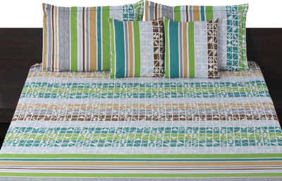 Livanto Cotton Floral Queen Bedsheet 1 Bedsheet, 2 Pillow Covers, Green, Blue