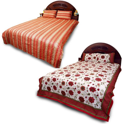 55% OFF on Little India Cotton Self Design Double Bedsheet