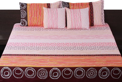 Livanto Cotton Abstract Queen Bedsheet 1 Bedsheet, 2 Pillow Covers, Multicolor