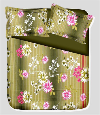 14% OFF on RR Textile House Cotton, Satin Printed Double Bedsheet 1 Bedsheet, 2 PillowCover, Green