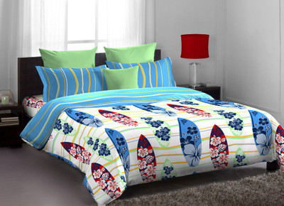 20% OFF on Home Expressions USA Cotton Printed Single Bedsheet 1 Bed Sheet, 1 Pillow Covers, Postal Green Blue & White