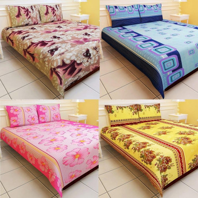 58% OFF on Carah Polyester Printed Double Bedsheet 4 Bedsheets, 8 Pillow Covers, Multicolor