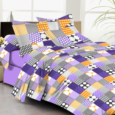 61% OFF on Lali Prints Cotton Floral Double Bedsheet 1 Bedsheet, 2 Pillow Covers, Purple