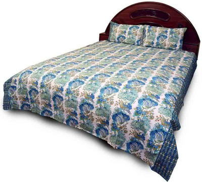 35% OFF on Sunshine Rajasthan Cotton Floral Double Fitted Bedsheet