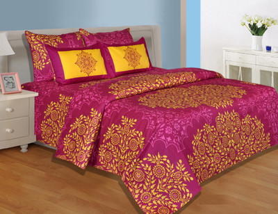 27% OFF on Salona Bichona Cotton Printed Double Bedsheet 1 Double Bedsheet, 2 Pillow covers, Multicolor
